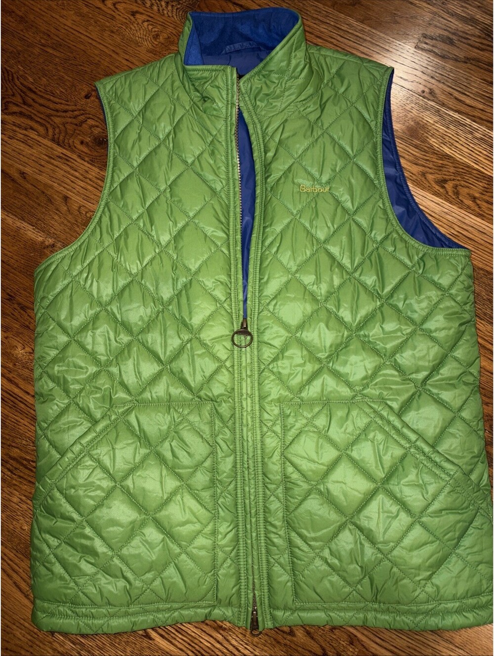 Barbour diamond-quilted vest with a blue interior lining and full zip Medium